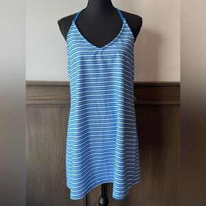 No Boundaries Blue and Gray Striped Terrycloth halter dress beach coverup NWT L